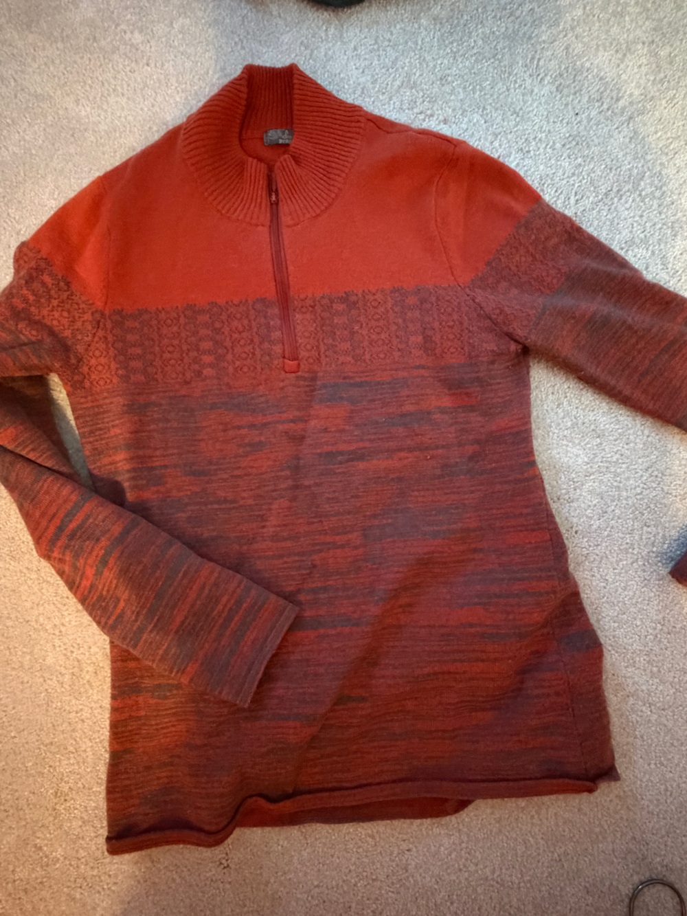 Prana Men's Red Marled Zip-Up Sweater